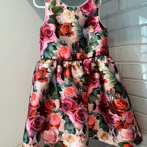 Pippa & Julie Pink, Red and Green Rose Print Girls' Party Dress